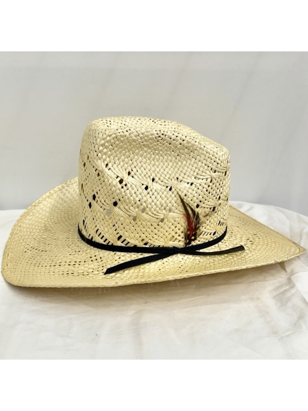 Stallion by Stetson Straw Western Cowboy Hat Natural 6 7/8 Feather Accent USA